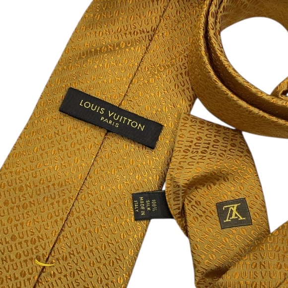 LOUIS VUITTON RARE Gold Mon LOUIS VUITTON Silk LUXURY Tie ITALY - Picture 3 of 7